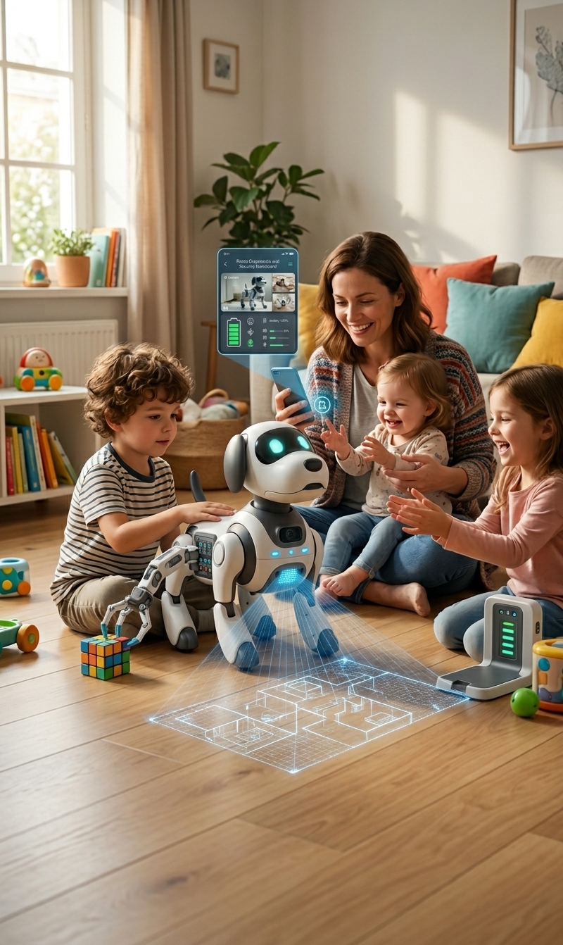 Family with Robopaw at home